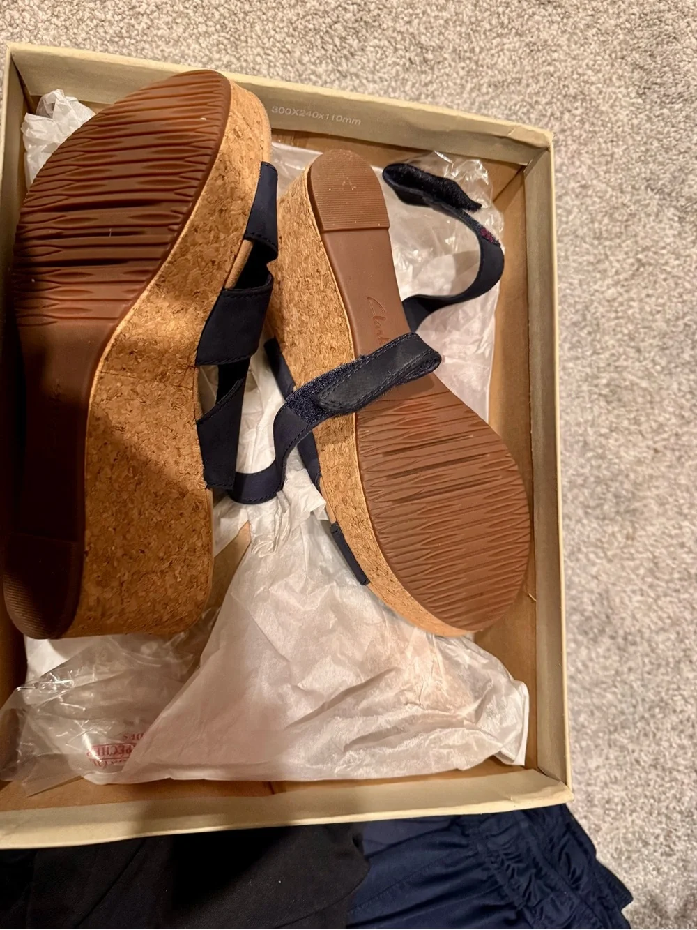 Clarks Navy Cork Platform Wedge Sandals